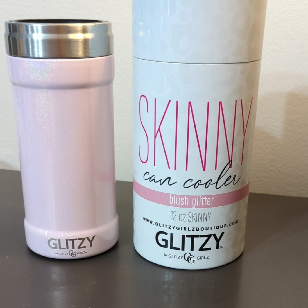 Glitzy Pink Skinny Can Cooler